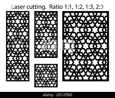 Laser Cut geometrische Schablone gesetzt. Laserschneidevektormuster. Platten und Siebe für cnc-Schnitt. Stock Vektor