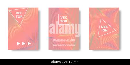 Vector A4 Katalog, Magazin, Cover futuristischen Satz. Jahresberich.Minimal geometrische Poster Set. Koralle Farbdesign mit Linien und holographisch Stock Vektor