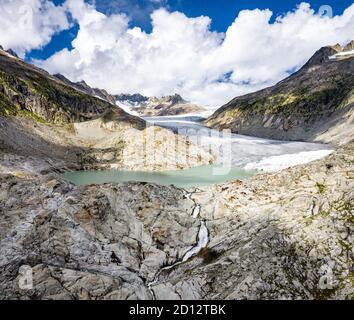 Der Rhonegletscher, die Quelle der Rhone am Furkapass in der Schweiz Stockfoto