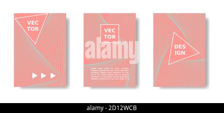 Minimalistisches geometrisches Posterset. Korallenfarbenes Cover-Design mit Linien. Vector A4 Katalog, Magazin, Poster futuristischen Satz Stock Vektor