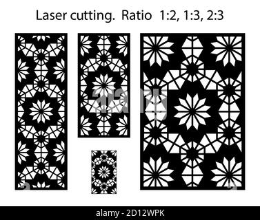 Schirm, Schutzgitter Schablone. Laserschnitt Vektorplatte, Bildschirm, Zaun, Trennwand. CNC-Dekormuster, Jali-Design, Innenelement. Islamisch Stock Vektor