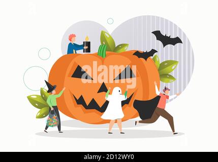 Happy Halloween Party Feier, flache Vektor-Illustration. Trick or Treat Süßigkeiten. Stock Vektor