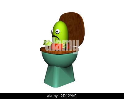 Cartoon-Figur springt aus der Toilette Stockfoto