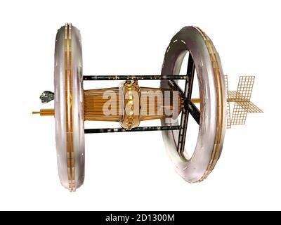 Futuristische Raumstation schwebt im Raum Stockfoto