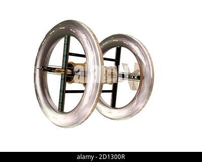 Futuristische Raumstation schwebt im Raum Stockfoto