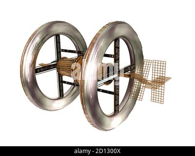 Futuristische Raumstation schwebt im Raum Stockfoto