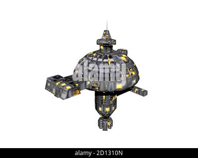 Futuristische Raumstation schwebt im Raum Stockfoto