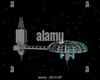 Futuristische Raumstation schwebt im Raum Stockfoto