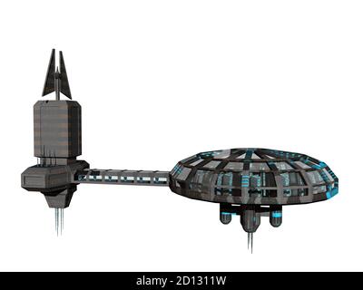 Futuristische Raumstation schwebt im Raum Stockfoto