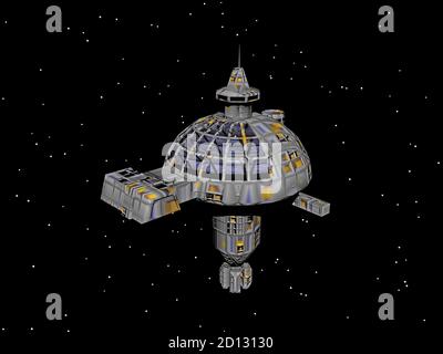 Futuristische Raumstation schwebt im Raum Stockfoto