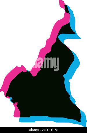 Kamerun Land Silhouette mit chromatischer Aberration Effekt. Stock Vektor