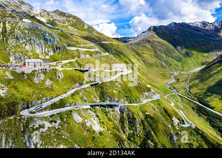 Weg zum Furkapass in der Schweiz Stockfoto