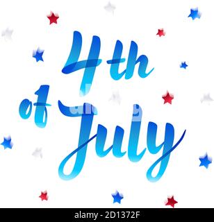 Illustration des Independence Day Vector Poster. 4. Juli Papierschriftzug auf weißem Hintergrund mit Sternen und Konfetti. Markersketch-Stil. Stock Vektor