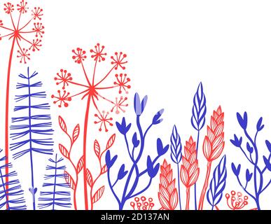 Rustikale dekorative Pflanzen und Blumen Sammlung. Handgezeichnete Vintage Vektor Design Elemente. Stock Vektor