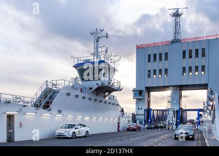 Großbritannien, London. Die Woolwich Passagier- und Fahrzeugfähre wird von Briggs Marine betrieben und bietet einen kostenlosen Service zwischen North Woolwich und Woolwich Stockfoto