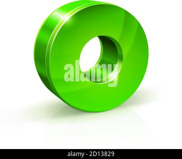 Glänzende grüne Null-0-Zahl. 3d-Illustration auf weißem Hintergrund. Stock Vektor