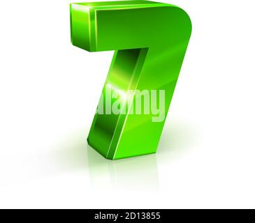 Glänzend grün Sieben 7-Zahl. 3d-Illustration auf weißem Hintergrund. Stock Vektor