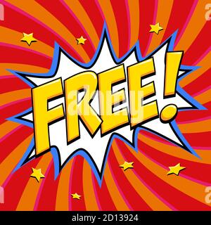 Free - Comic-Stil Wort auf einem roten Hintergrund. Kostenloses Banner im Pop-Art-Comic-Stil. Farbe Sommer Banner in Pop Art Stil ideal für Web. Dekorativ Stock Vektor