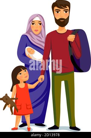 Glückliche muslimische Familie - Eltern, ihre Tochter und Baby-Sohn. Stock Vektor