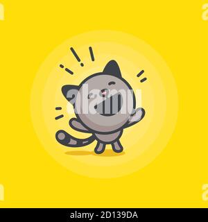 Niedliches Katzenlogo auf gelbem Hintergrund Stock Vektor