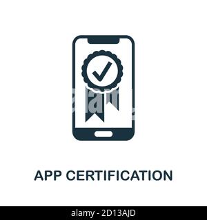 Symbol für Anwendungszertifizierung. Einfaches Element aus der App-Entwicklung Sammlung. Gefülltes App-Zertifizierungssymbol für Vorlagen, Infografiken und mehr Stock Vektor