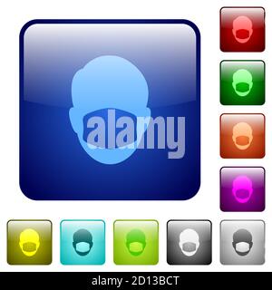 Gesicht mit medizinischen Maske Symbole in abgerundeten quadratischen Farbe glänzend Tasteneinstellung Stock Vektor