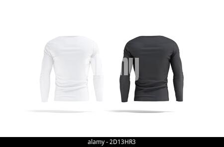 Blank schwarz und weiß Longsleeve T-Shirt Mockup Set, Rückansicht Stockfoto