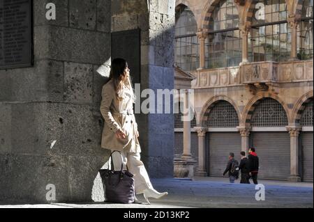 Mailand, (Italien), der mittelalterliche Kaufmannsplatz (Piazza Mercanti) im Stadtzentrum Stockfoto