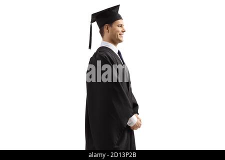 Junger Mann im Abschlusskleid isoliert auf weißem Hintergrund Stockfoto