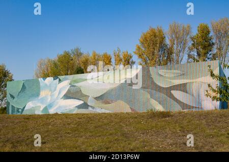 Flutwasserpumpwerk Kuhlenweg im Stadtteil Langel, es ist Teil der Hochwasserschutzanlage am Rheinufer, es wurde konzipiert Stockfoto