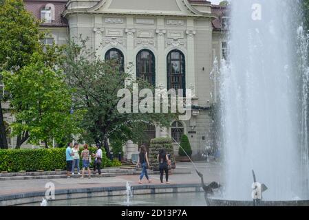 Brunnen, Rathaus, Stefan Stambolov Platz, Plovdiv, Bulgarien, Springbrunnen, Rathaus, Bulgarien Stockfoto