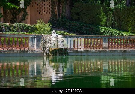 BARCELONA, KATALONIEN / SPANIEN - 10. JUNI 2017: Teich im Park 'Parc del Laberint d'Horta' Stockfoto