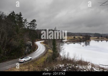 Tesla Model S - P85 - Roadtrip von London nach Oslo mit dem Supercharger Netzwerk, Februar 2015 Stockfoto