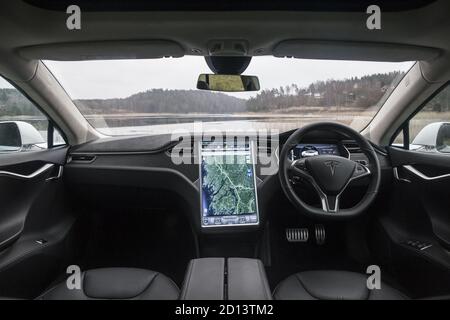 Tesla Model S - P85 - Roadtrip von London nach Oslo mit dem Supercharger Netzwerk, Februar 2015 Stockfoto