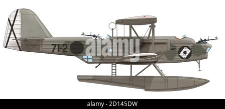 Heinkel He 59D (71-2) des 52. Fluges der gemischten Gruppe von Wasserflugzeugen Cant und Heinkel der spanischen Luftwaffe, Balearen, September 1939 Stockfoto