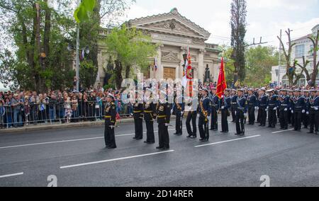 SEWASTOPOL / KRIM - 09. MAI 2017: Parade am Tag des Sieges Stockfoto