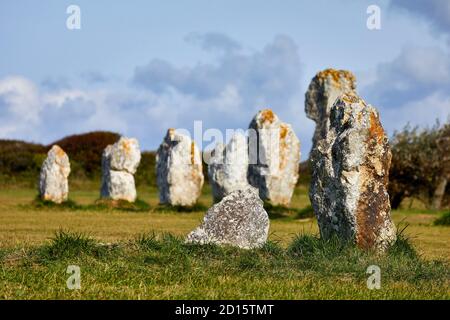 Frankreich, Finistere, Parc Naturel Regional d'Armorique (Armorica Natural Regional Park), Presqu'ile de Crozon, Camaret sur Mer, Lagatjar Alignments Stockfoto