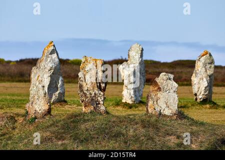 Frankreich, Finistere, Parc Naturel Regional d'Armorique (Armorica Natural Regional Park), Presqu'ile de Crozon, Camaret sur Mer, Lagatjar Alignments Stockfoto