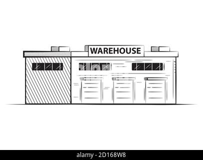 Lager handgezeichnetes Gebäude.Vektor-Illustration schwarze Tinte. Stock Vektor