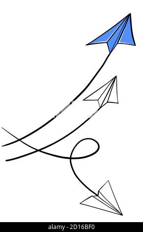 Gewinnwettbewerb. Papier Flugzeug Skizze Vektor Illustration Doodle Stock Vektor
