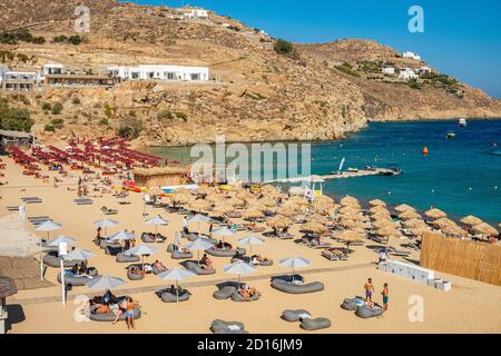 Griechenland, Kykladen, Mykonos Island, Super Paradise Beach Stockfoto