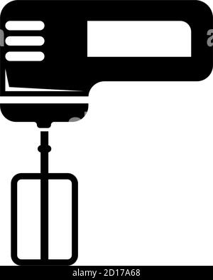 Elektrischer Handmixer für die Küche mit Schneebesen. Abbildung des Symbols für flache Vektorgrafiken. Einfaches schwarzes Symbol auf weißem Hintergrund. Elektrische Handmixer und Schneebesen für die Küche Stock Vektor