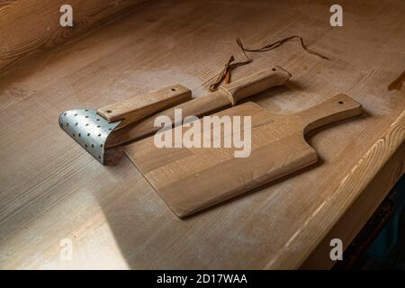 Walliser Roggenbrot-Backwerkstatt in Goppenstein-Erschmatt, Schweiz Stockfoto