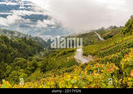 Suonen Wanderung im Schweizer Wallis, Savièse, Schweiz Stockfoto