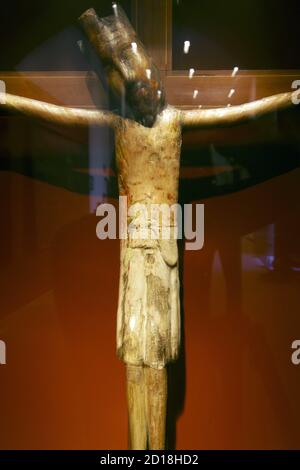 Cristo del Santo Sepulcro, talla romanica. (Parroquia de sant Jaume, Palma)(s.XII).Museo diocesano (Museu diocesà).Centro historico.Palma.Mallorca.Bale Stockfoto