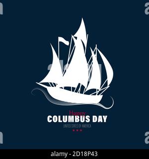 Vektor-Illustration eines Segelschiffs, das auf den Meereswellen schwimmt. Alles Gute Zum Columbus Tag. Caravel Santa Maria. Stock Vektor
