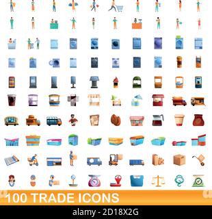 100 Handelssymbole eingestellt. Cartoon Illustration von 100 Handel Symbole Vektor-Set isoliert auf weißem Hintergrund Stock Vektor