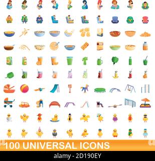 100 universelle Symbole gesetzt. Cartoon Illustration von 100 universelle Symbole Vektor auf weißem Hintergrund einstellen Stock Vektor