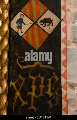 retablo de San Juan Evangelista, pintura al Temple sobre tabla, siglo XV, Blasco de Grañen,iglesia del monasterio de San Pedro, siglos XI-XII,Siresa,V Stockfoto