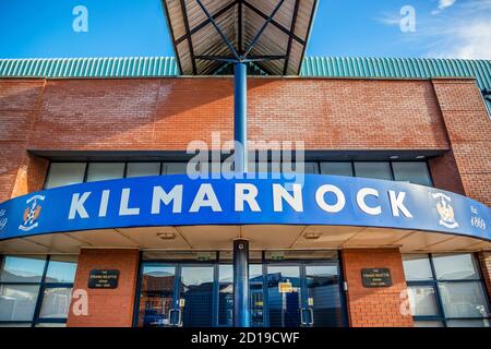 Unterstützer Mauer im Rugby Park Fußballstadion, dem Heimstadion des Kilmarnock Football Club, Kilmarnock, Ayrshire, Schottland, Großbritannien Stockfoto